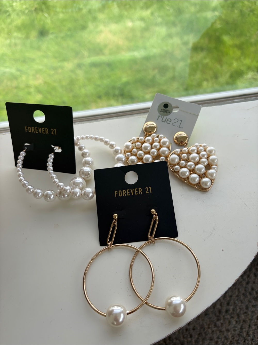 Pearl Earrings Lot Gold Finish Hoops Studs Heart Earrings Bundle 3 Pairs